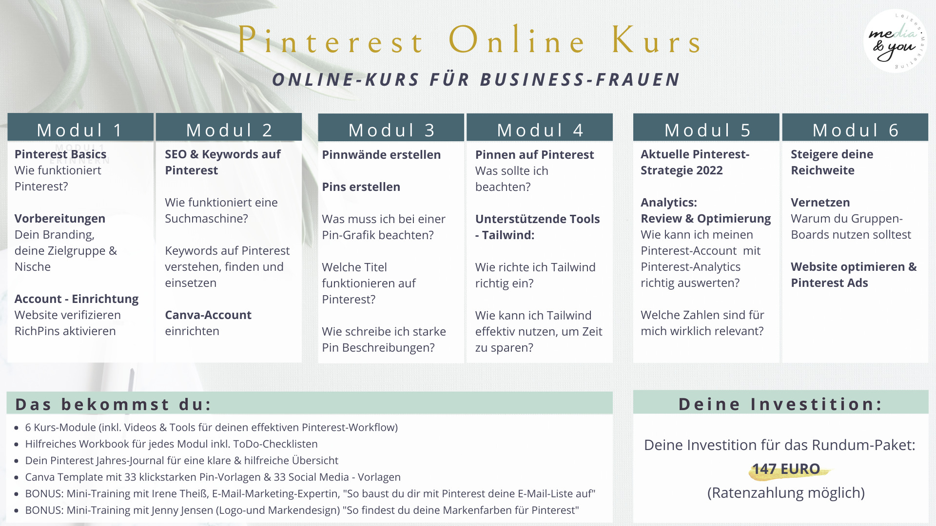 Übersicht Pinterest Online-Kurs